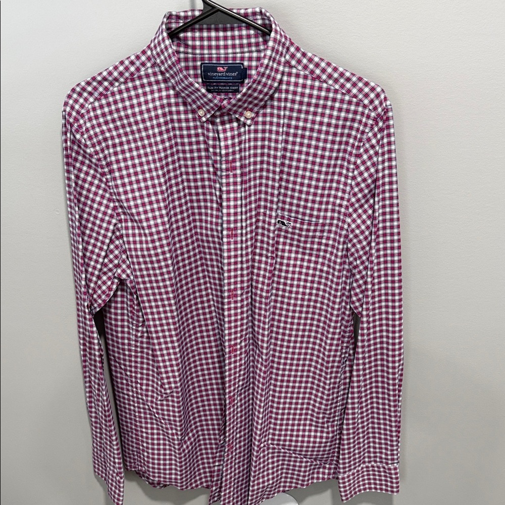 Vineyard Vines Men's Red and White Checkered Shirt